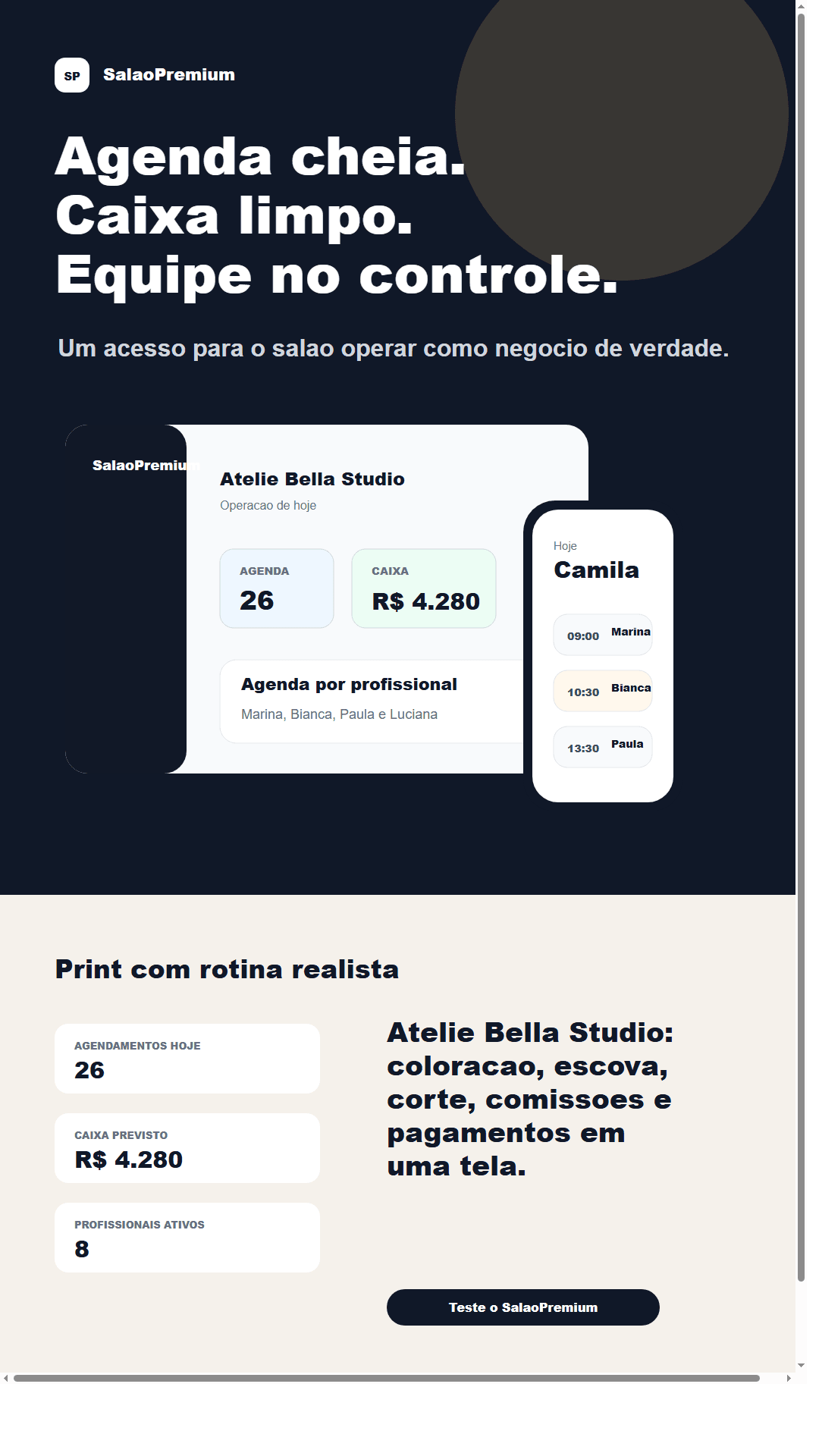 Modelo visual para comunicação do salão em stories